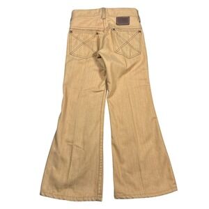 Vintage 70s Perma Prest Tan Herringbone Bell Bottom Flare Pants Talon Zip 8 Slim